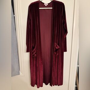 LuLuRoe Burgundy Velvet Long Sleeve Duster